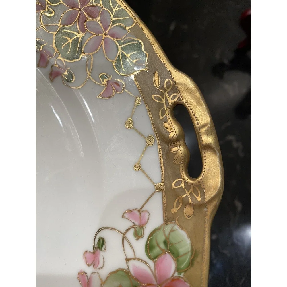 Vintage Noritake Nippon Hand Painted Plate W Handles Raised Gold Gilt Japan 10
